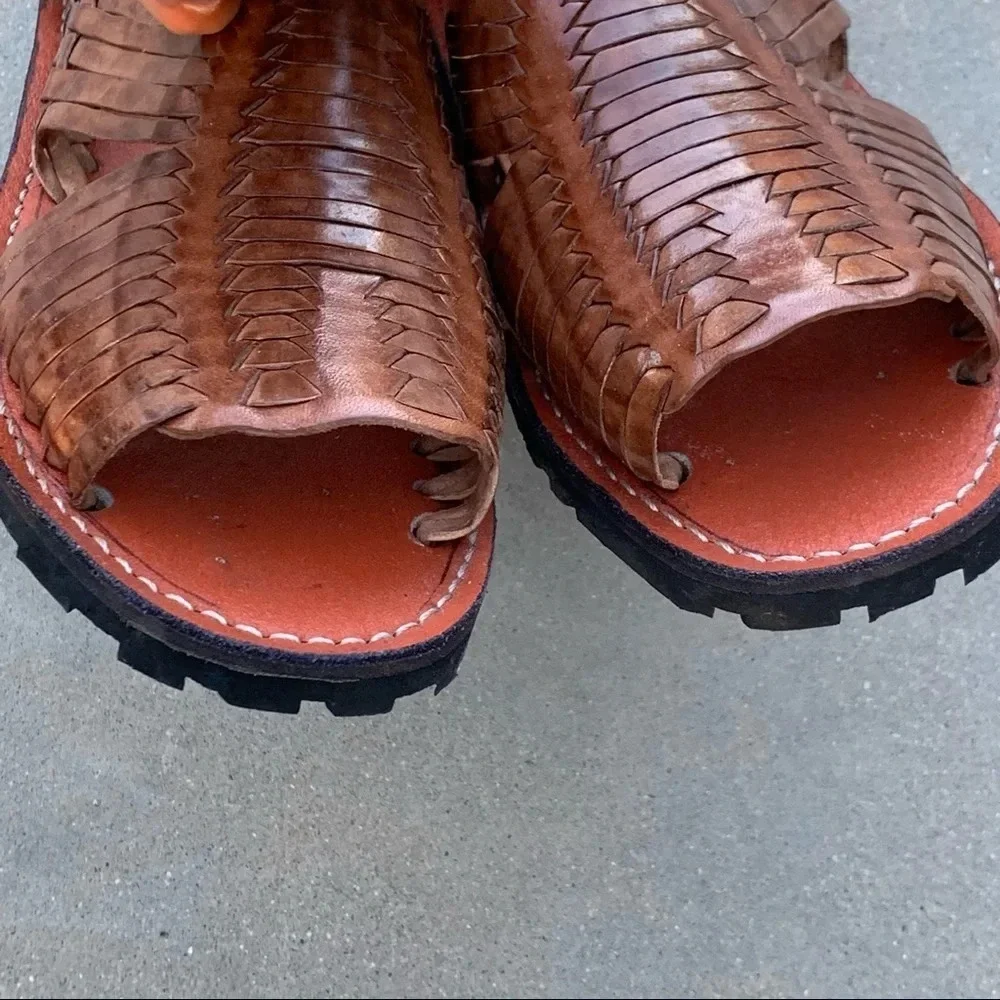 Men's Mexican Huaraches Sandals Strapy Brown Woven